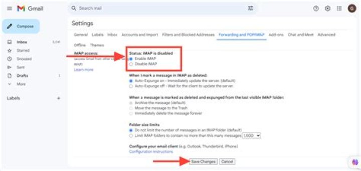 How do I enable IMAP in Gmail settings?