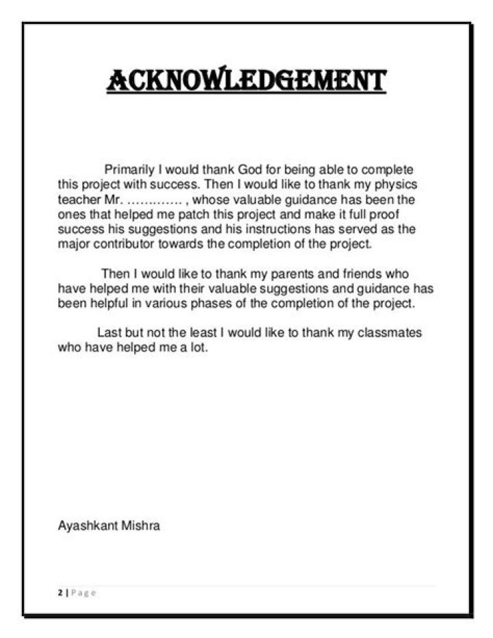 How do you write an Acknowledgement for an internship?