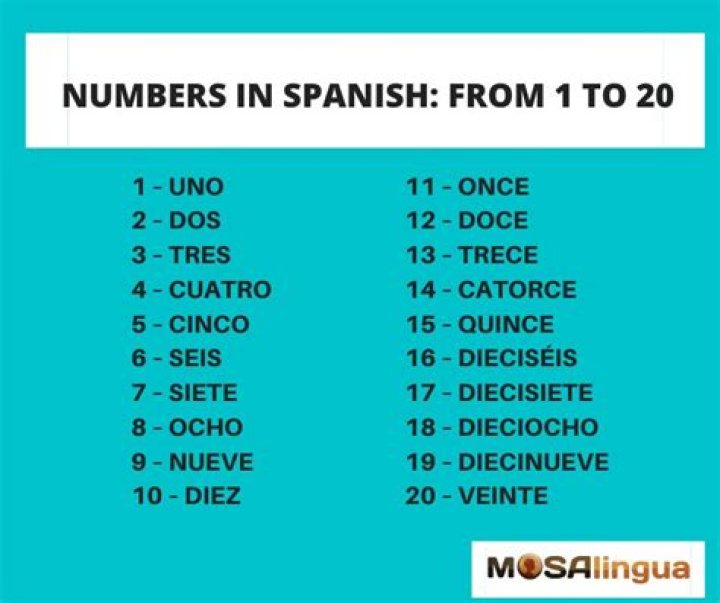 What are the numbers 1 to 20 in Spanish?