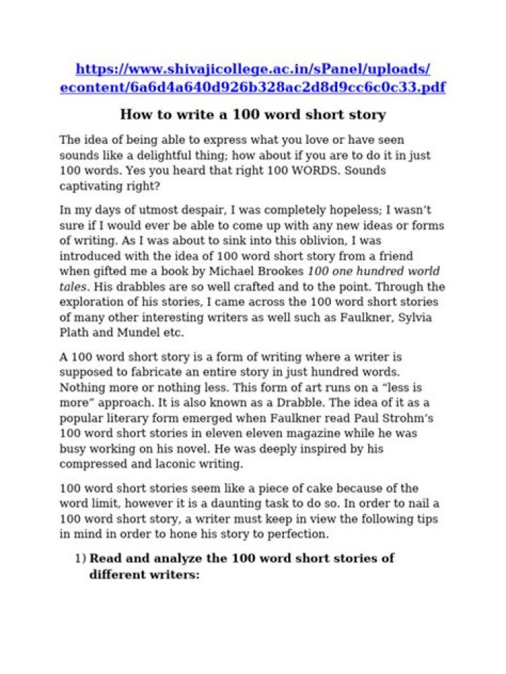 What is a 100 word story called?