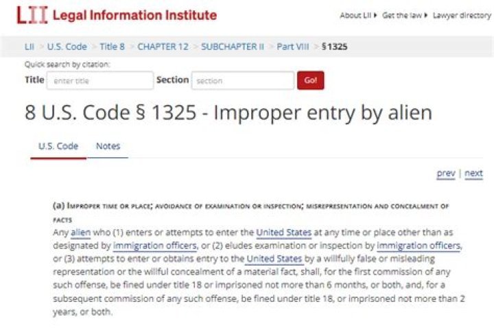 What is Section 1325 of the immigration code?