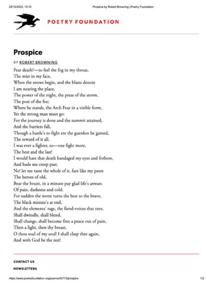 What is the poem Prospice about?