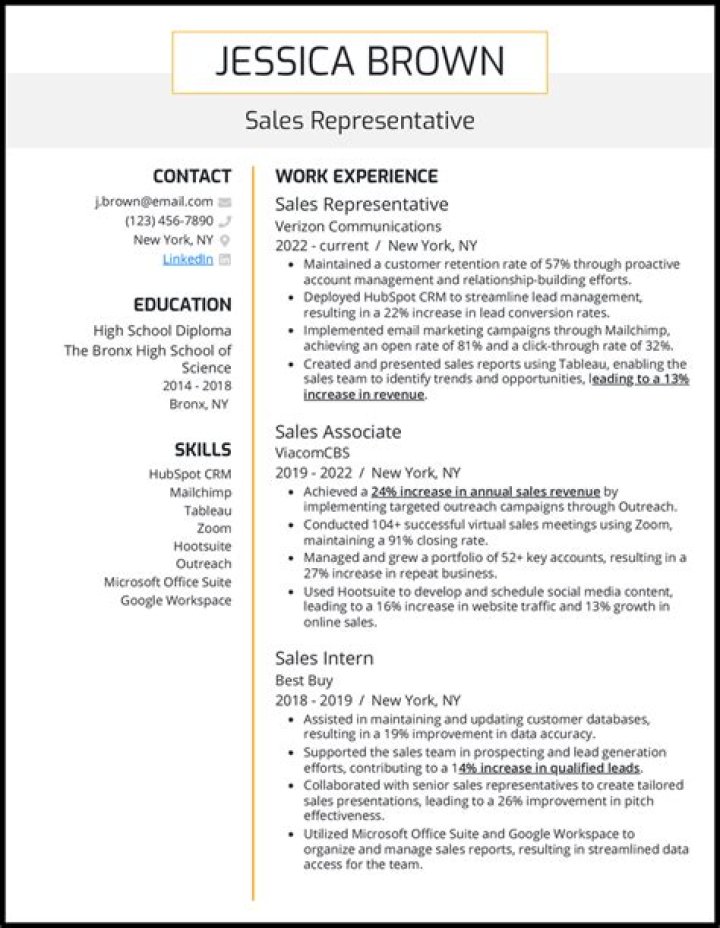 What should a sales rep put on resume?