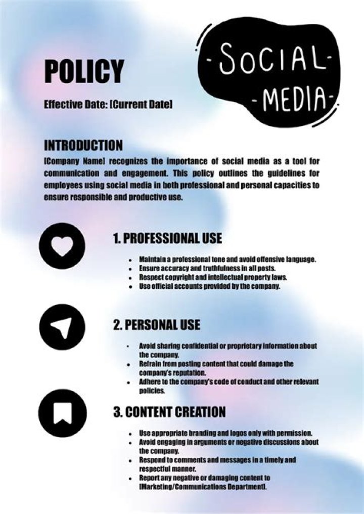 What should be included in a social media policy?