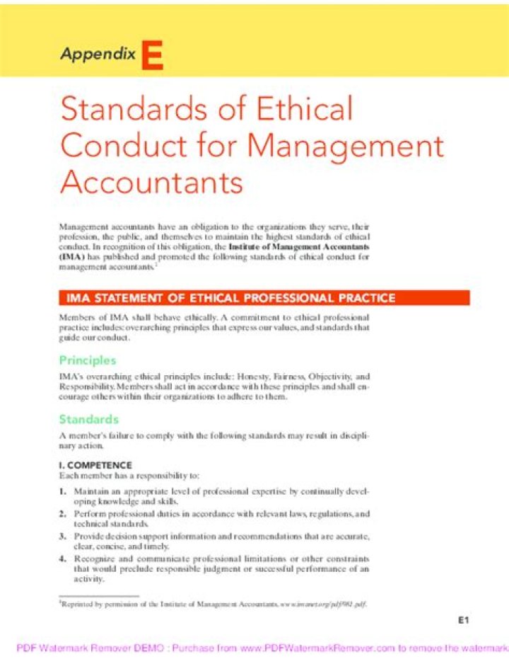 Which of the following are ethical standards for management accountants